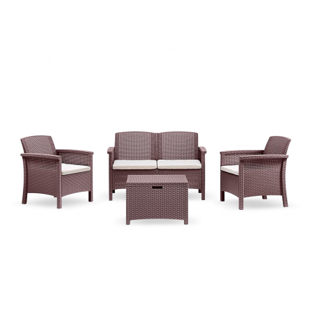 Conjunto de sofá 2 butacas y mesita Estilo Rattan VENEZIA salón de exterior