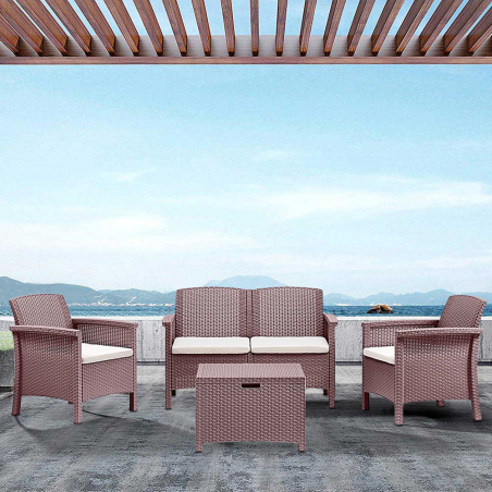 Conjunto de sofá 2 butacas y mesita Estilo Rattan VENEZIA salón de exterior
