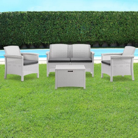 Conjunto de sofá 2 butacas y mesita Estilo Rattan VENEZIA salón de exterior