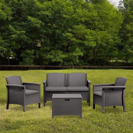 Conjunto de sofá 2 butacas y mesita Estilo Rattan VENEZIA salón de exterior