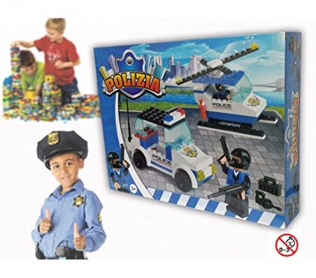 Juego de construcción con motivo de POLICÍAS set de 130 PZ con 2 personajes incluye helicóptero y coche 371142