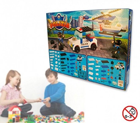 Juego de construcción con motivo de POLICÍAS set de 130 PZ con 2 personajes incluye helicóptero y coche 371142