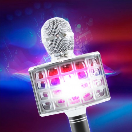 Micrófono karaoke inalámbrico con luz LED Q-C107 Graba canta y reproduce música
