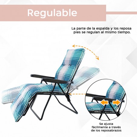 Tumbona plegable Sunny con respaldo acolchado ajustable y reposapiés