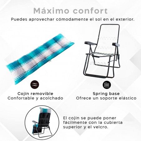 Tumbona plegable Sunny con respaldo acolchado ajustable y reposapiés