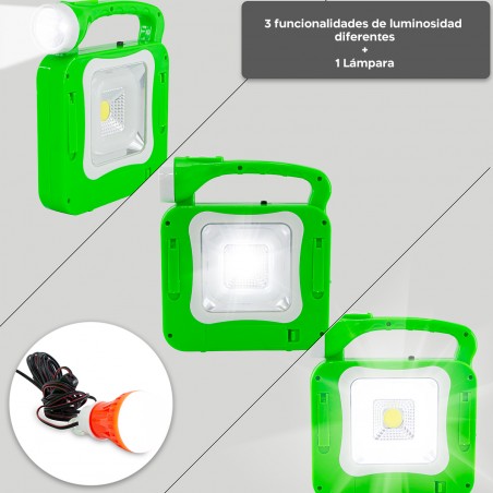 Lámpara de emergencia portátil con panel solar y bombilla LED cable USB