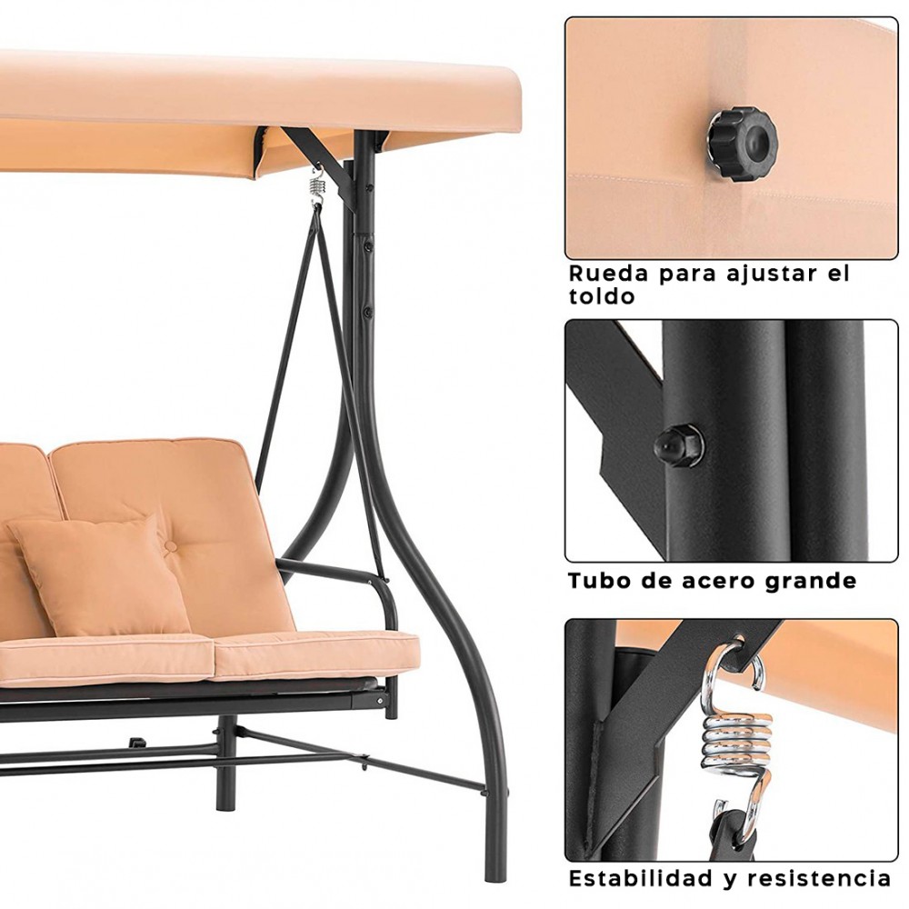 Mecedora de jardín de 3 plazas BEIGE con...