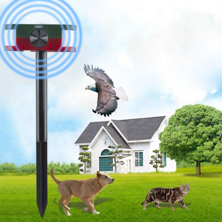 Sensor ultrasónico con panel solar para repeler animales alarma y control remoto