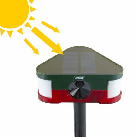 Sensor ultrasónico con panel solar para repeler animales alarma y control remoto