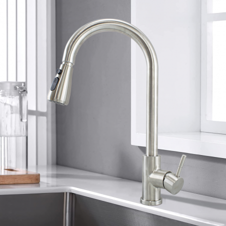 Grifo de cocina monomando en acero inoxidable Banff con cabezal extensible