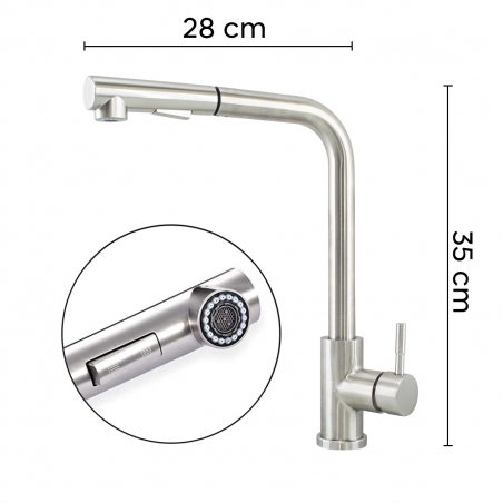 Grifo de cocina en acero inoxidable Oshawa con cabezal extraíble moderno