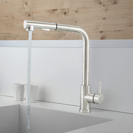 Grifo de cocina en acero inoxidable Oshawa con cabezal extraíble moderno
