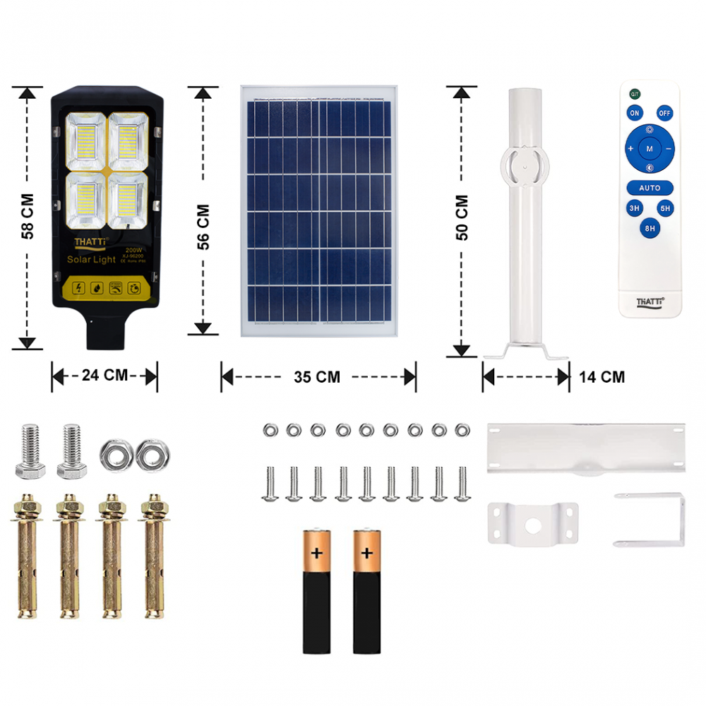 Farola LED con panel solar 200W 360 Lámpara LED...