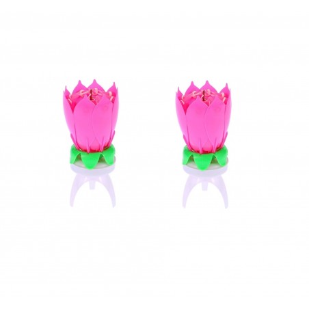 54544 2 Piezas vela musical en forma de flor con efectossonoros y giratoria ROSA