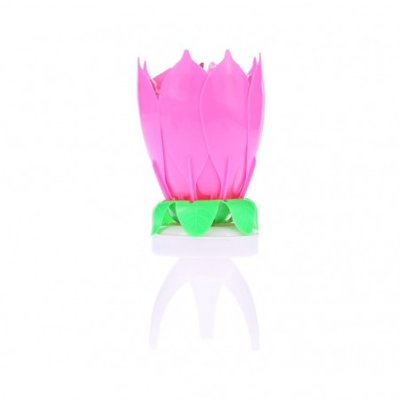 54544 2 Piezas vela musical en forma de flor con efectossonoros y giratoria ROSA