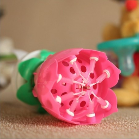 54544 2 Piezas vela musical en forma de flor con efectossonoros y giratoria ROSA