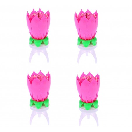 54544 4 Piezas vela musical en forma de flor con efectossonoros y giratoria ROSA