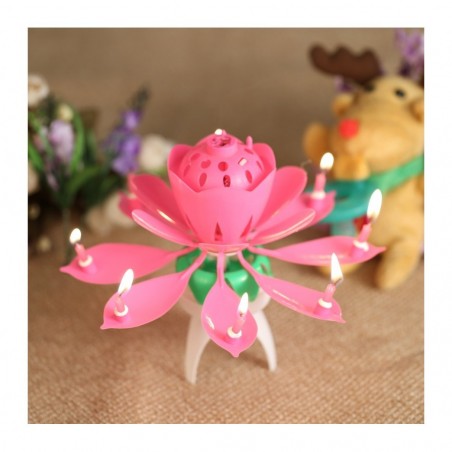 54544 4 Piezas vela musical en forma de flor con efectossonoros y giratoria ROSA