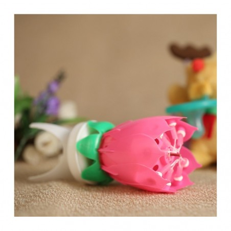 54544 4 Piezas vela musical en forma de flor con efectossonoros y giratoria ROSA