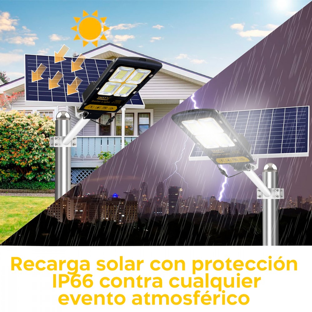 Farola LED con panel solar 200W 360 Lámpara LED...