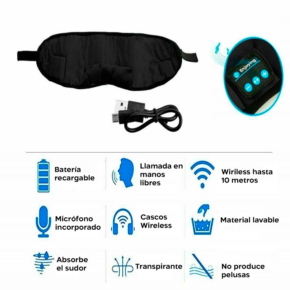 Antifaz bluetooth para música y llamadas...