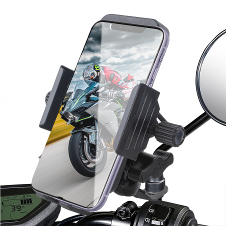 Soporte teléfono móvil con toma de carga USB 5V 2.5A para motos y bicicletas