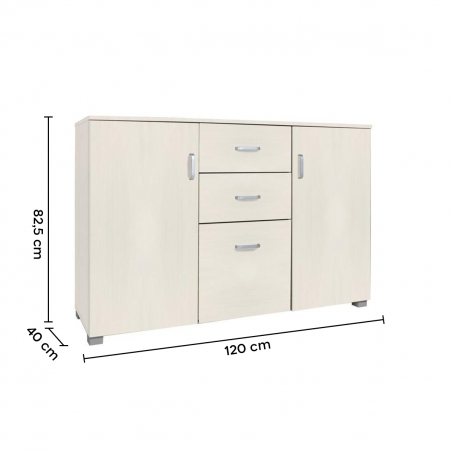 Aparador de madera 2 puertas y 3 cajones 120x40x82cm para salón y cocina
