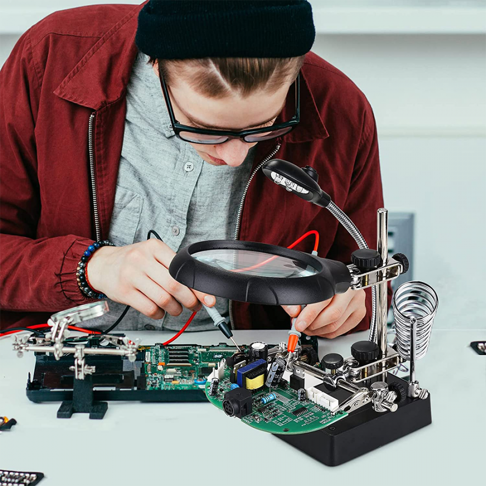 Lupa con clip de fijación y base para soldar...