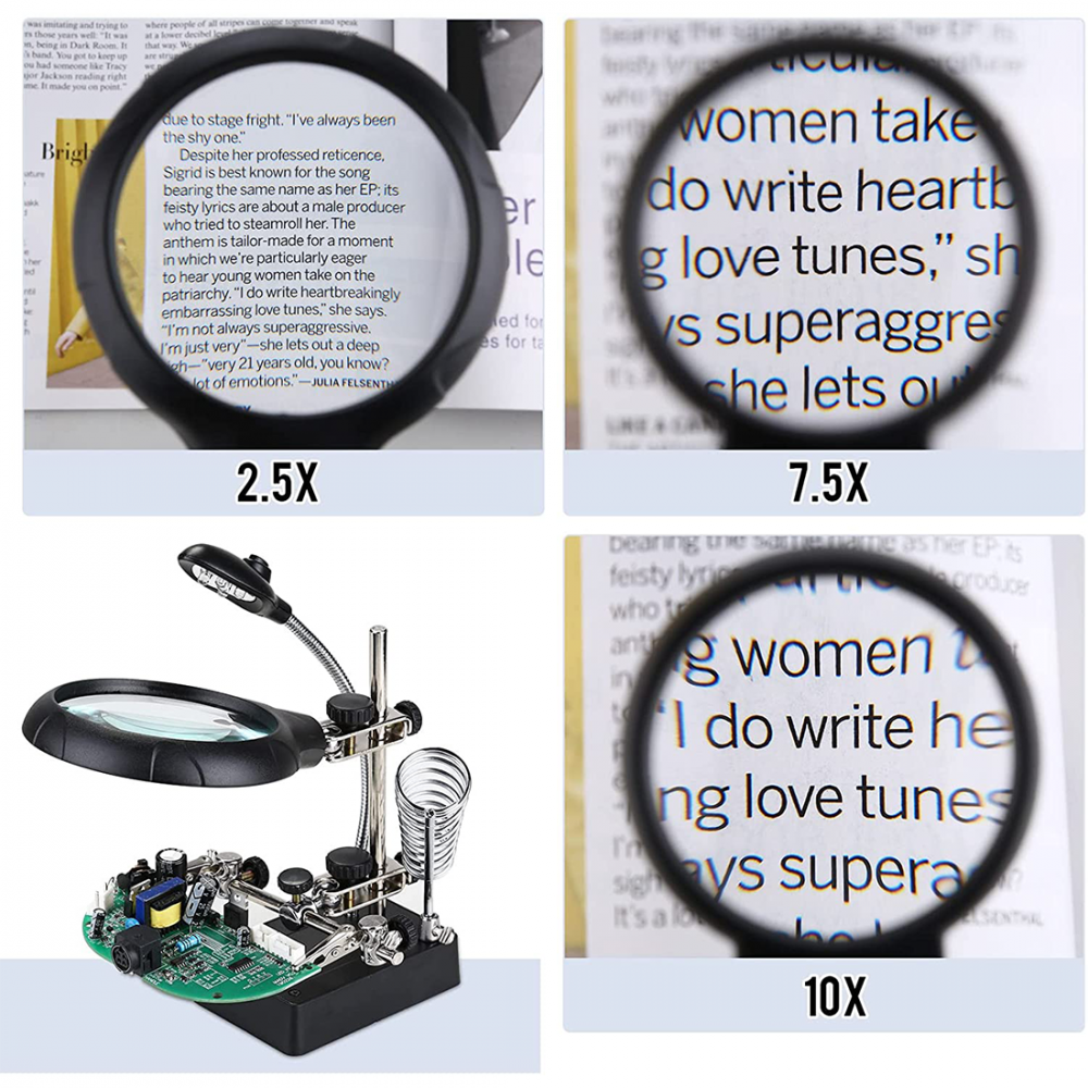 Lupa con clip de fijación y base para soldar...