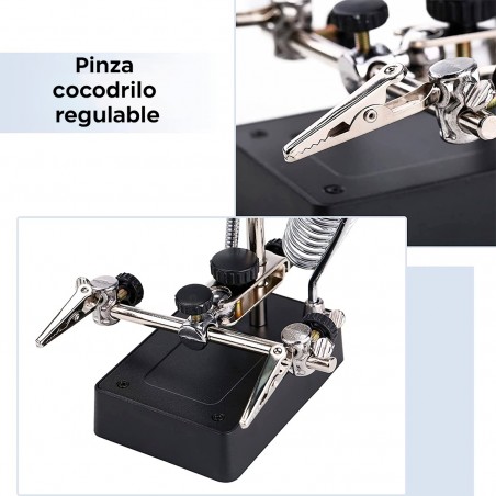 Lupa con clip de fijación y base para soldar con luces LED
