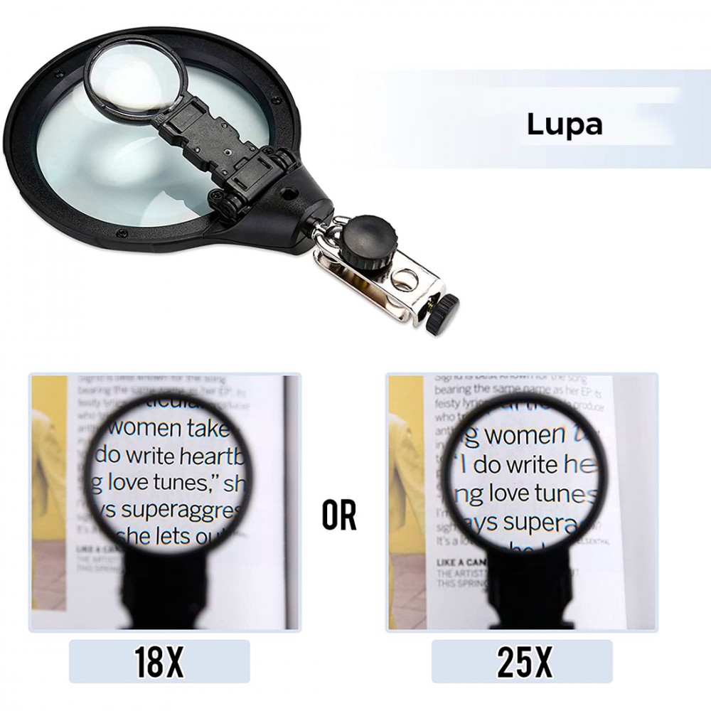 Lupa con clip de fijación y base para soldar...
