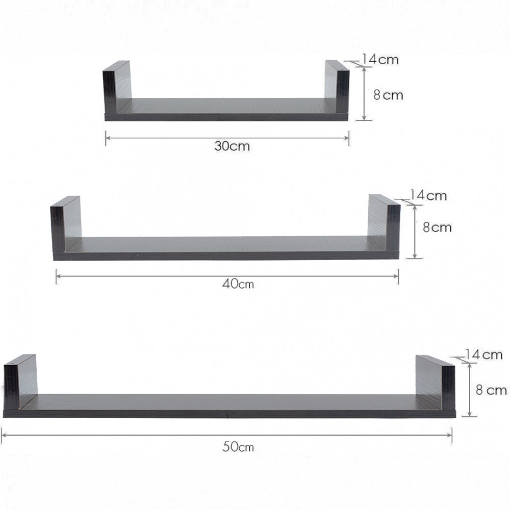 Conjunto de 3 estantes decorativos de pared en forma de U medidas 30-40-50 cm