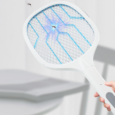 098224 Raqueta eléctrica mata insectos USB Recargable luz UV anti mosquitos