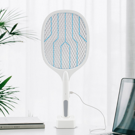 098224 Raqueta eléctrica mata insectos USB Recargable luz UV anti mosquitos