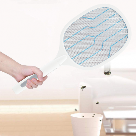 098224 Raqueta eléctrica mata insectos USB Recargable luz UV anti mosquitos