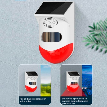 Alarma infrarroja externa Carga solar Sirena antirrobo 120 dB Ángulo de 110°