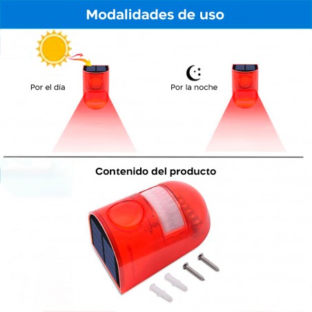 02238 Alarma infrarroja solar detector de movimiento y sirena intermitente
