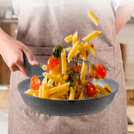 BAVARIA Juego de Sartenes Piedra Antiadherentes 7pcs GRIS 24-28-32 cm con Tapas