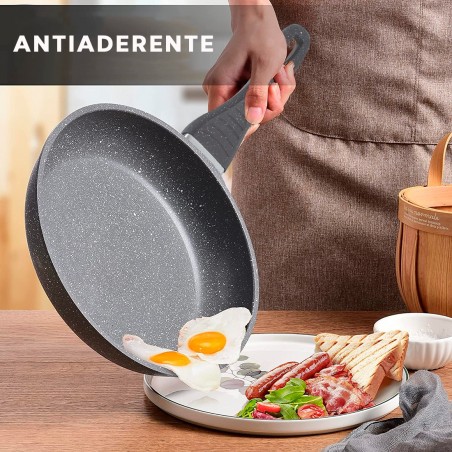 BAVARIA Juego de Sartenes Piedra Antiadherentes 7pcs GRIS 24-28-32 cm con Tapas