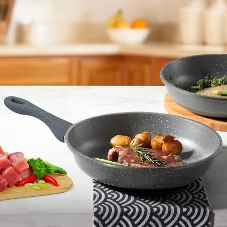 BAVARIA Juego de Sartenes Piedra Antiadherentes 7pcs GRIS 24-28-32 cm con Tapas