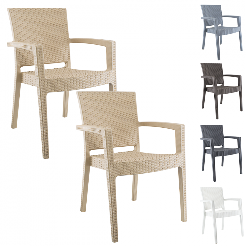 Set 2 Sillas NARCISO resina efecto ratán con reposabrazos apilables de Exterior Tortola