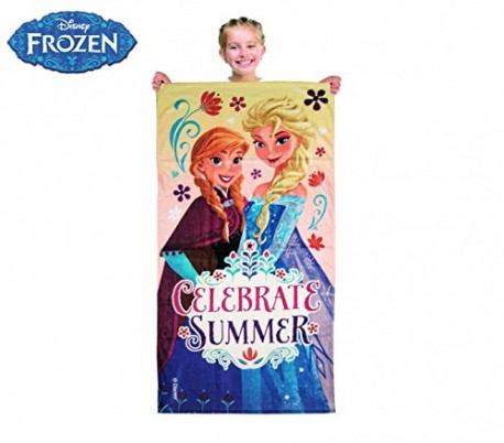 Toalla para la playa con motivo de ELSA FROZEN 70 x 140 cm 100% algodón y color rosa - Regalo infantil para niña WD15104 