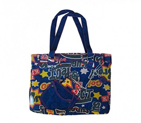 Bolso en forma de cesta mod. MAGAZINE estilo POP DENIM con tres bolsillos internos (38 x 30 x 10 cm)