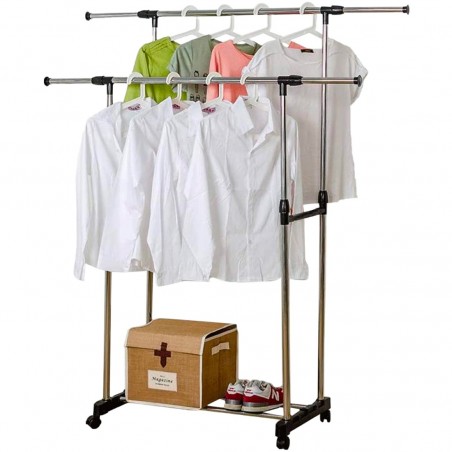 Perchero con doble Barra 157932 en acero con ruedas regulables