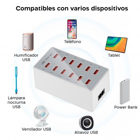 Estación de carga múltiple rápida 615493 cargador USB de 12 puertos 60W