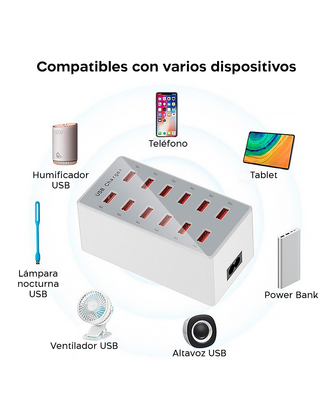 Cargador USB Múltiple 10 Puertos SABRENT 60W 12 Amp Universal