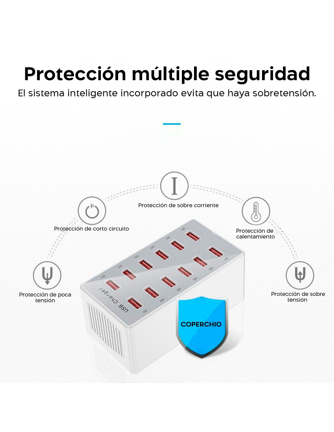 Estación de carga USB múltiple de 40 W, estación de carga USB de 6 puertos  con tecnología de detección automática, torre de cargador multipuerto USB