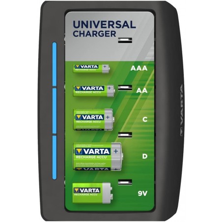 Cargador de batería universal Varta Indicador de carga LED Pilas AA AAA C D 9V