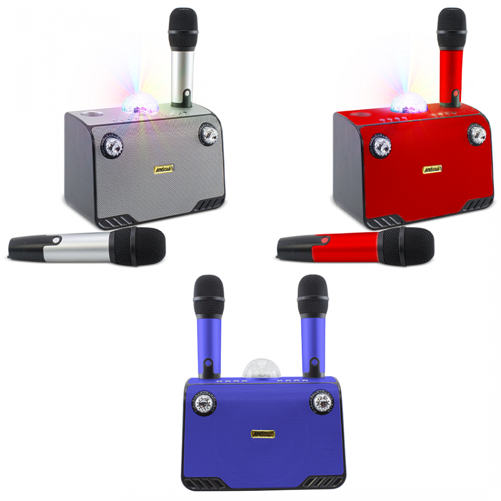 Karaoke altavoz inalámbrico Bluetooth 714386 Altavoz portátil con 2 micrófonos Plateado