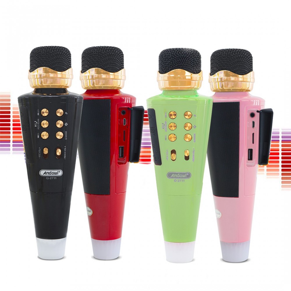 Q-2711 Micrófono inalámbrico de karaoke altavoz de música bluetooth y USB Rosa